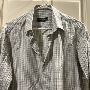 Salvatore Ferragamo mens fine plaid dress shirt long sleeve Made in Italy size L